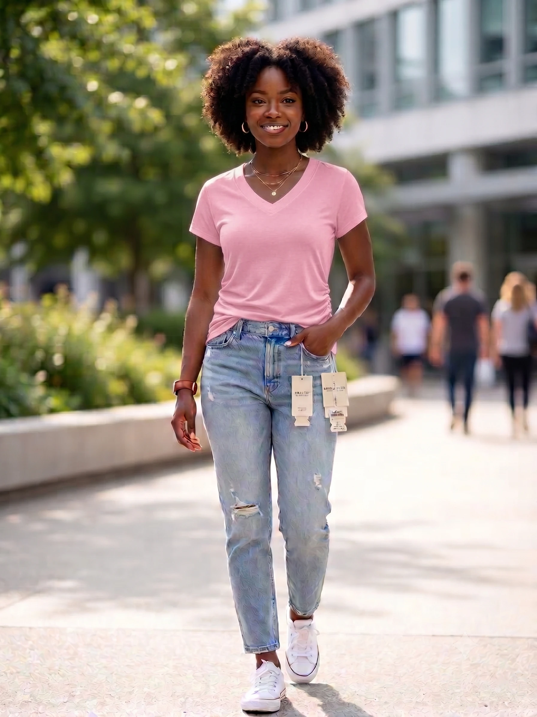 French Chic V-Neck Side-Ruched Slim Fit T-Shirt - Premium Elastic Summer Tee
